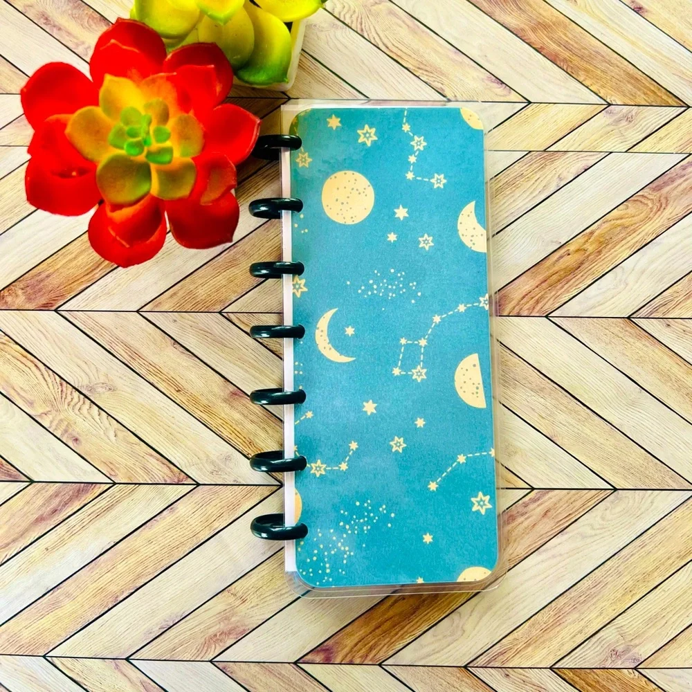 Happy planner skinny mini size weekly layout moon phases constellations stars